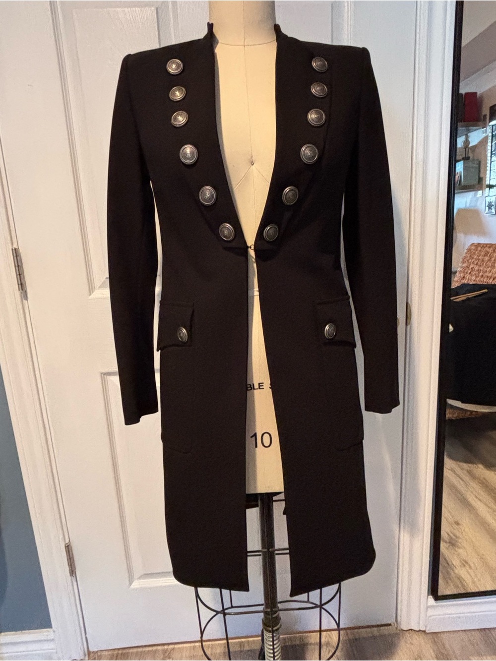 Just Cavalli Black Military-Style Fitted Blazer Coat
